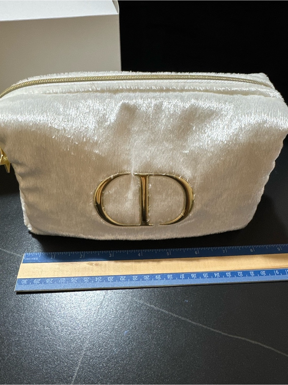 Dior White Velvet CD Logo Cosmetic Pouch - Picture 8 of 10